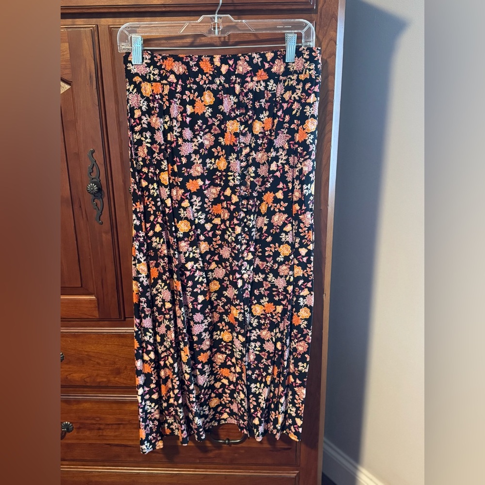LOFT Black Floral Maxi Skirt